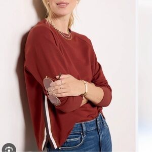 Evereve Brown Taylor Stripe Trim Sweatshirt Size Large